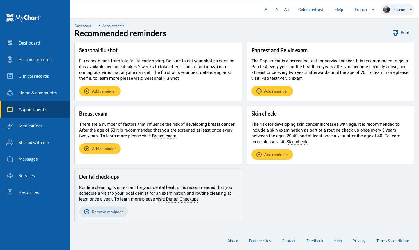 Recommended reminders